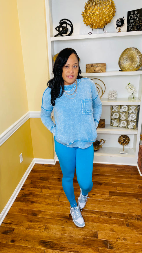French Terry acid wash- two piece set (deep sky)